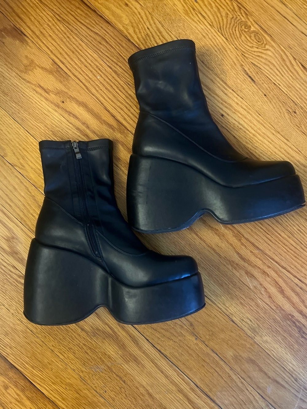 Women's Black Platform Wedge Ankle Boots with Side Zip